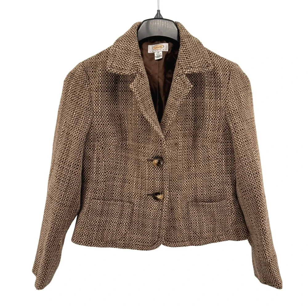 Talbots Petites Blazer Women 10 Pre-Owned Jacket Brown Tweed Wool Blend USA Made